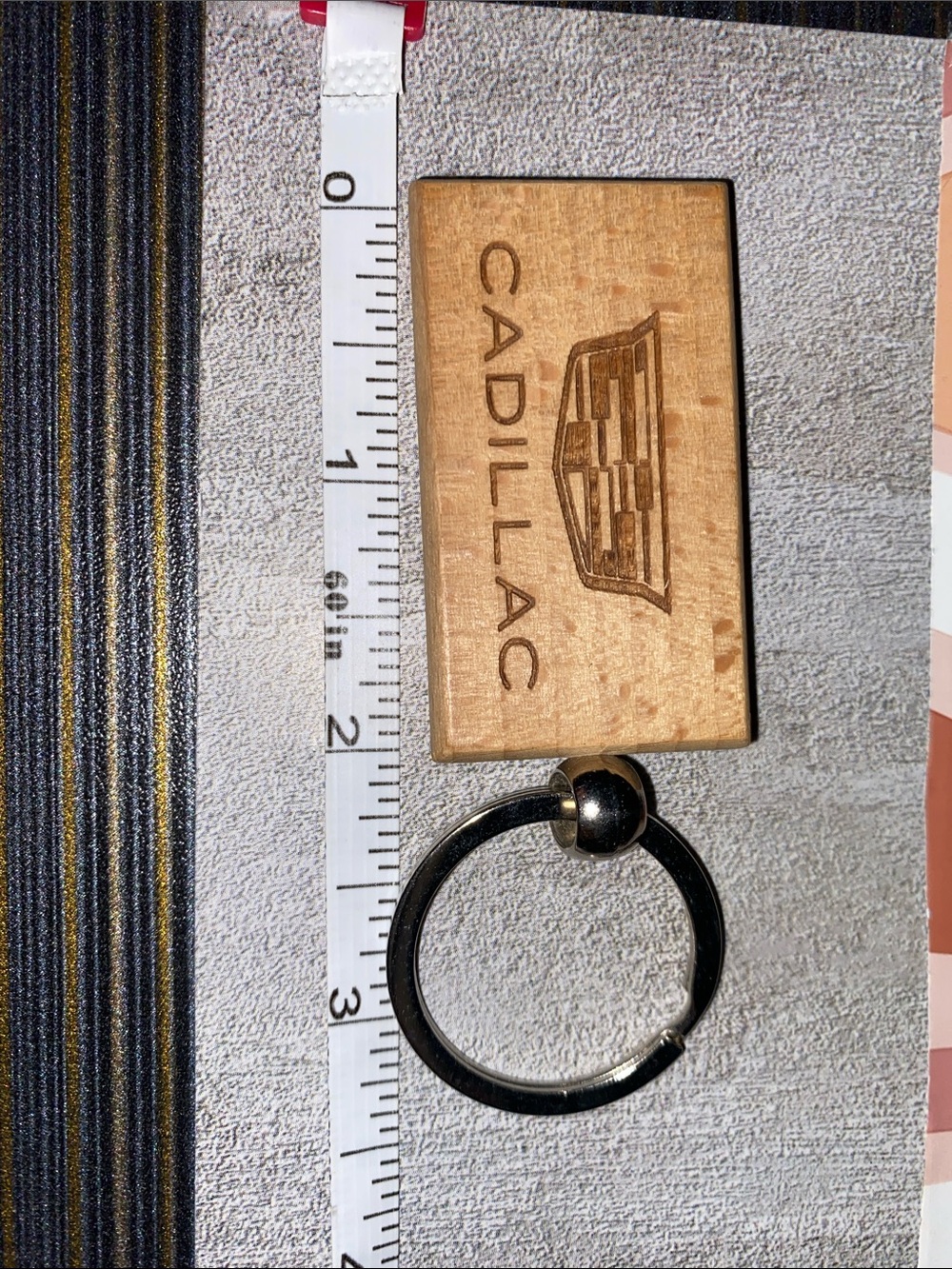 Cadillac Wooden Keychain with Metal Ring - Natural Wood